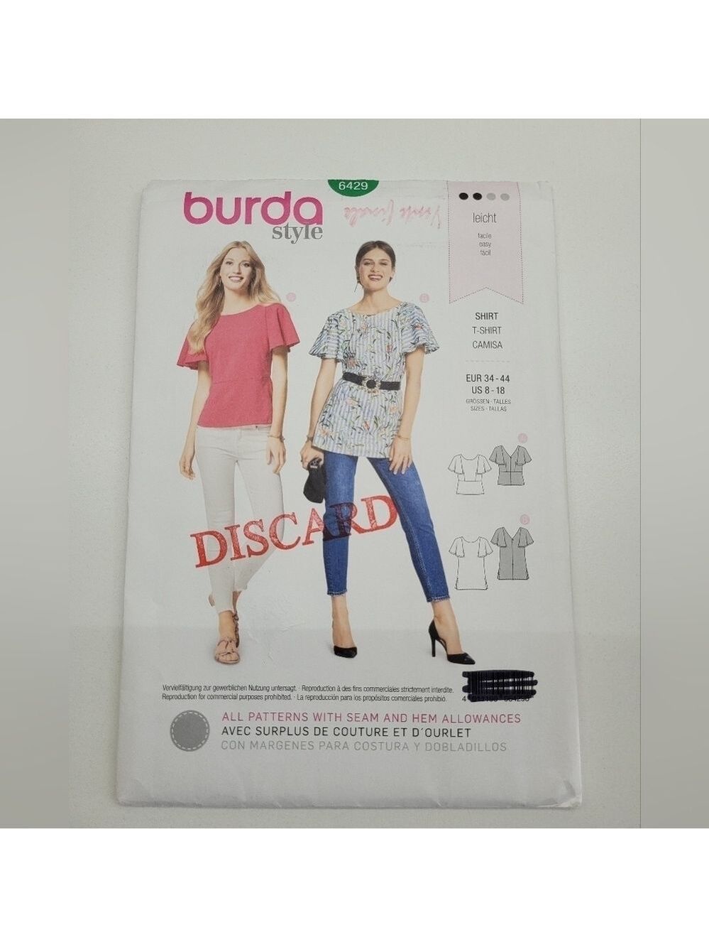 🧵4/$20🧵 Burda 6429 Blouse Sewing Pattern Uncut Size 8-18 DIY Supplies
